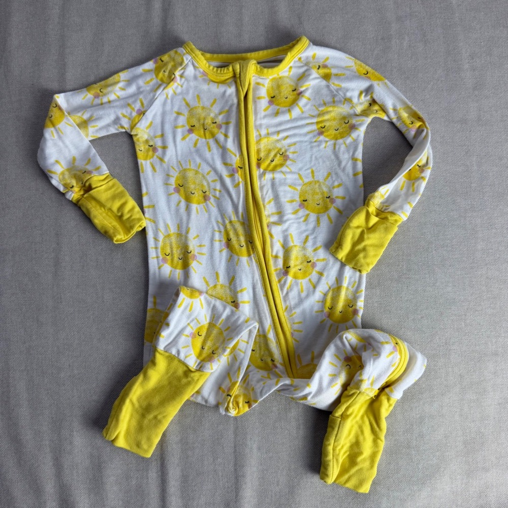 Little Sleepies Sun Zippie Bamboo Viscose Pajamas Yellow White 6-12 Months